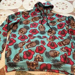 CMBTRNCO Red and turquoise Hoodie Frida Kahlo skull day of the dead pattern XL